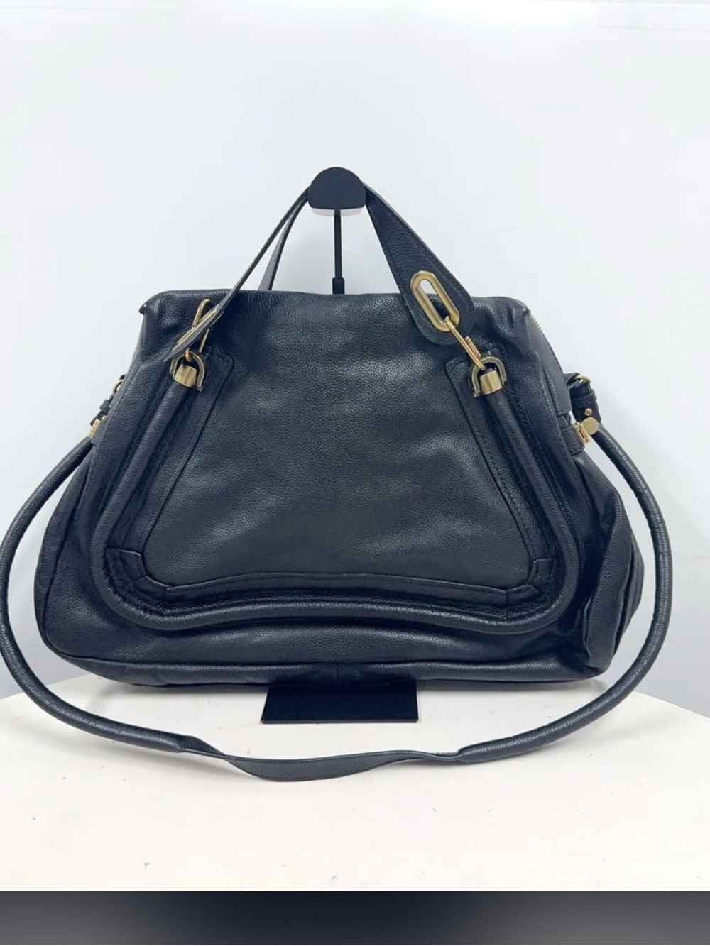 Chloe Black Leather Structured Satchel Bag - Women's Shoulder Tote